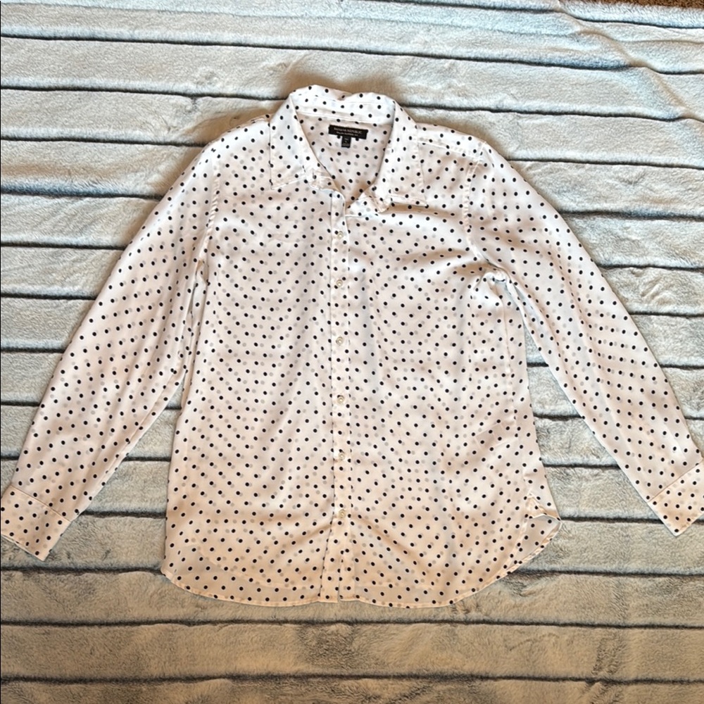 Banana Republic White and Black Polka Dot Button Down Shirt